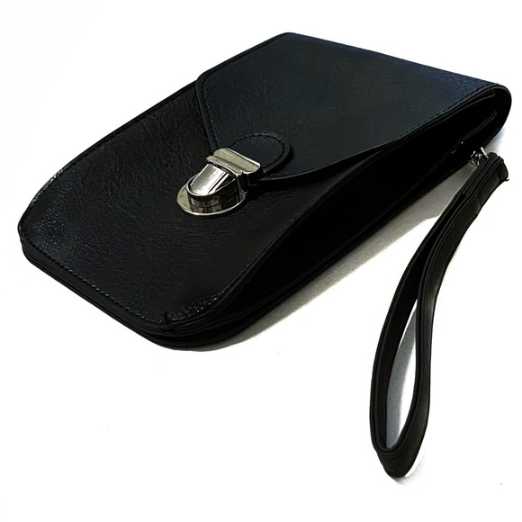 Black Vegan Touch Screen Phone Purse Wristlet Clutch Mini Bag RFID Card Wallet - Picture 5 of 16